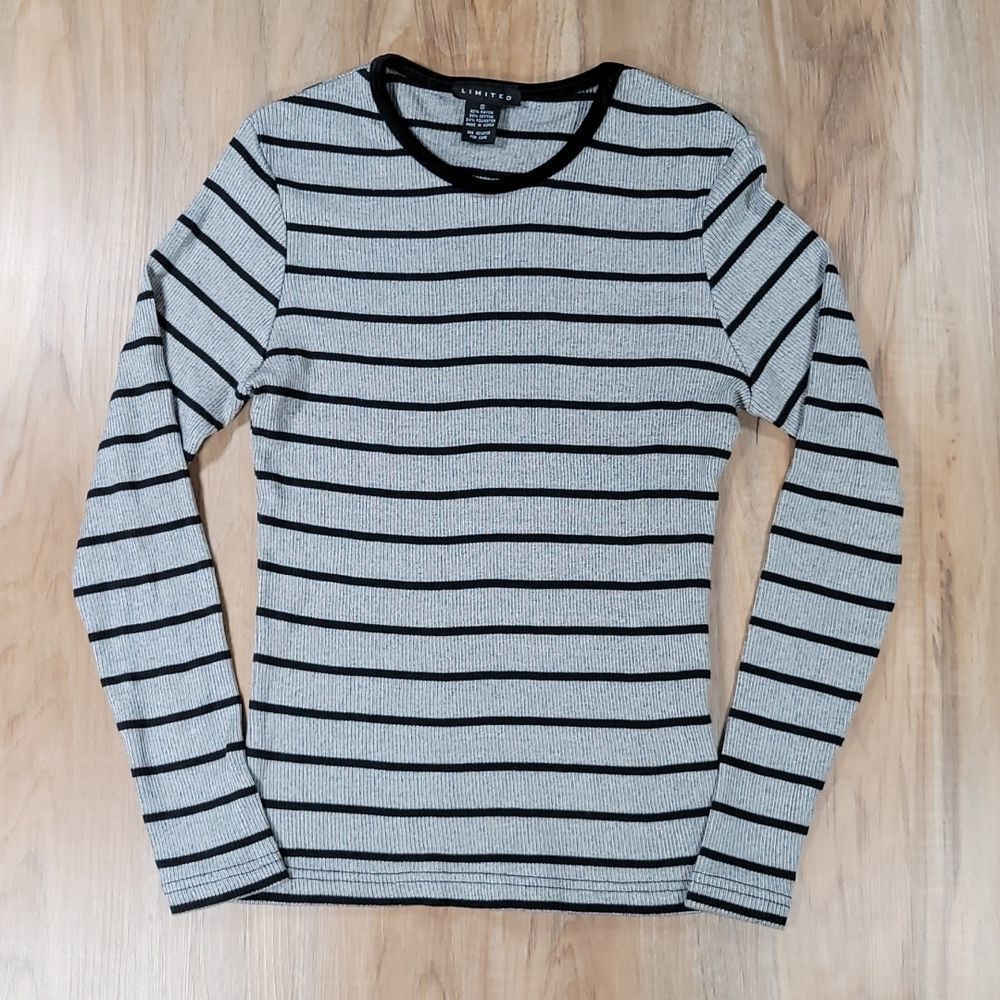 🩵The Limited Gray Striped Stretch Long Sleeve Top Small